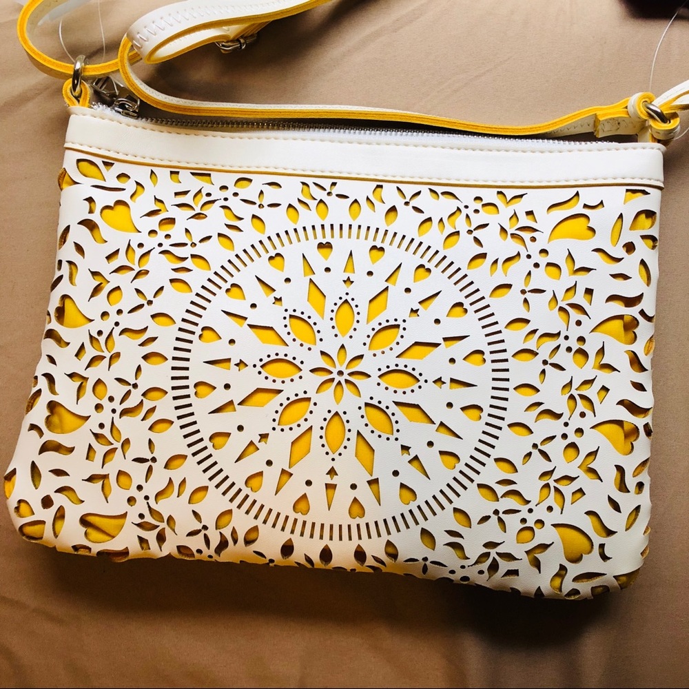 Carlos Santana White & Yellow Crossbody Purse